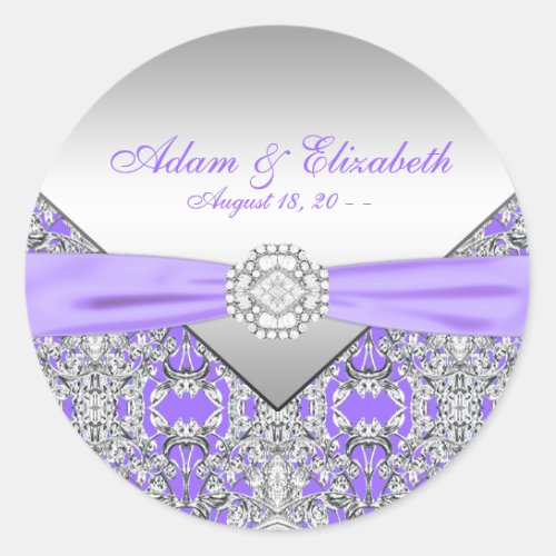 Elegant Silver and Lavender Purple Wedding Classic Round Sticker