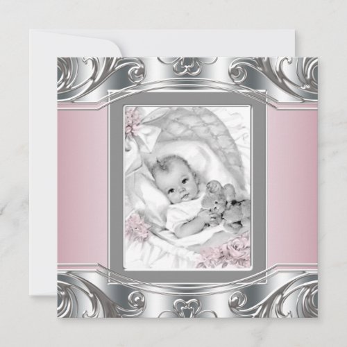 Elegant Silver and Pink Baby Girl Shower Invitation