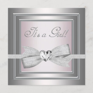 Elegant Silver and Pink Baby Girl Shower Invitation