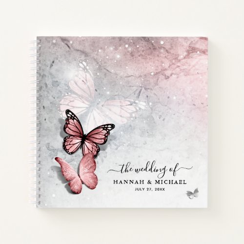 Elegant Silver and Pink Butterfly Guest Notebook