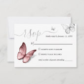 Elegant Silver and Pink Butterfly Wedding RSVP Card (Front)