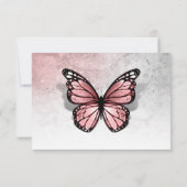Elegant Silver and Pink Butterfly Wedding RSVP Card (Back)