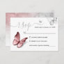 Elegant Silver and Pink Butterfly Wedding RSVP Card