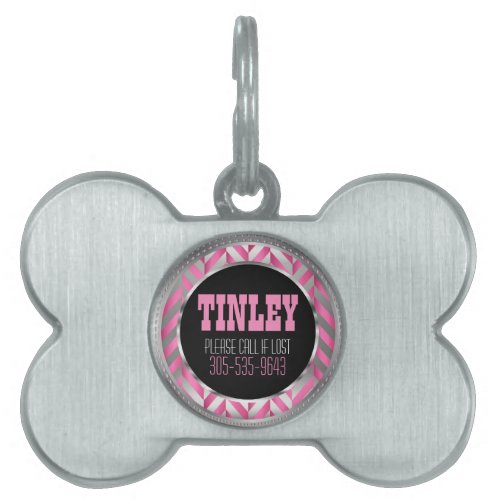 Elegant Silver and Pink Herringbone  DIY Name Pet ID Tag