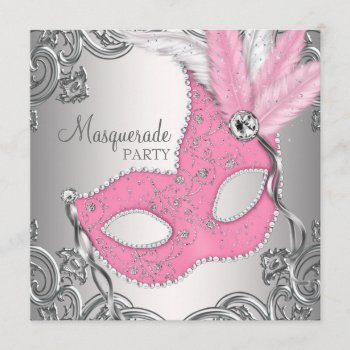 Elegant Silver And Pink Masquerade Party Invitation by Pure_Elegance at Zazzle