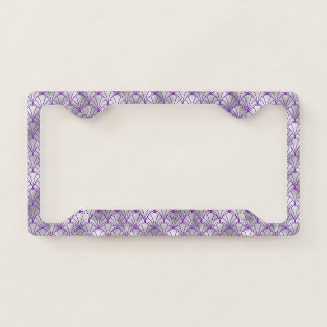 Elegant Silver and Purple Art Deco License Plate Frame (Front)