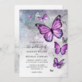 Elegant Silver and Purple Butterfly Wedding Invitation (Front/Back)