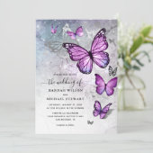 Elegant Silver and Purple Butterfly Wedding Invitation (Standing Front)