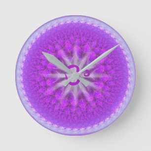Elegant silver and purple crown chakra time round clock