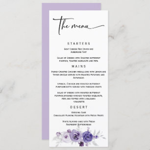 Elegant Silver and Purple Wedding Menu