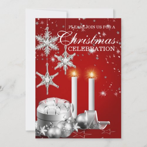 Elegant Silver and Red Christmas Party Invitation