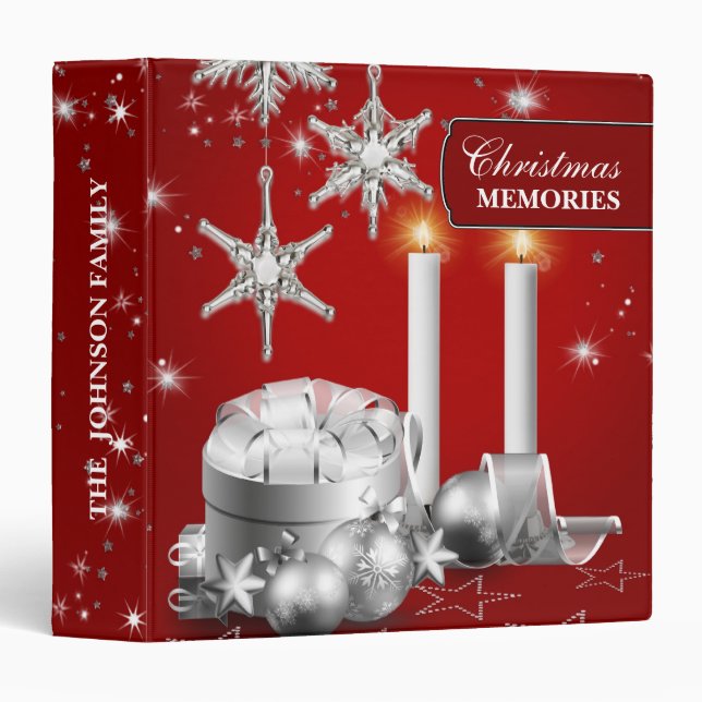 Elegant Silver and Red Christmas Photo Album Binder (Front/Spine)