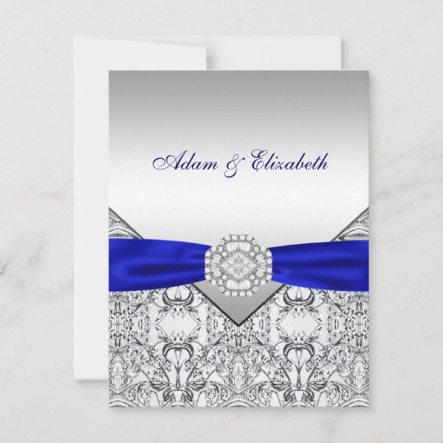 Elegant Silver and Royal Blue Wedding Invitations (Front)