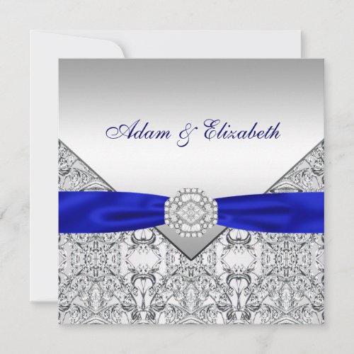 Elegant Silver and Royal Blue Wedding Invitations