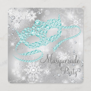 Elegant Silver and Teal Blue Masquerade Party Invitation