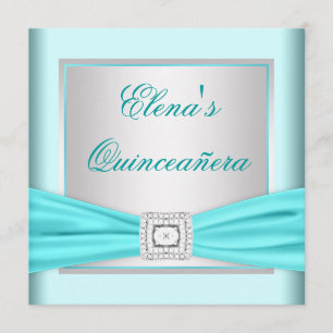 Elegant Silver and Teal Blue Quinceanera Invitation