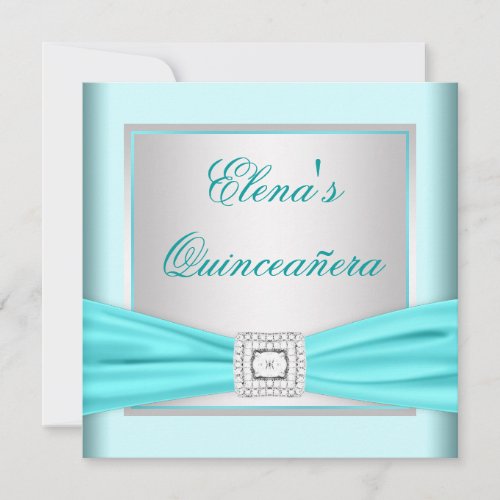 Elegant Silver and Teal Blue Quinceanera Announcement