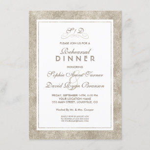 Elegant Silver and White Border REHEARSAL DINNER Invitation