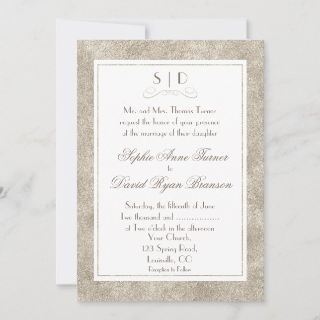 Elegant Silver and White Border Wedding Invite (Front)