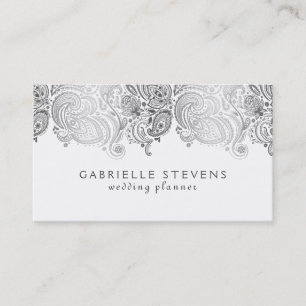Elegant Silver And White Paisley Wedding Planner Business Card