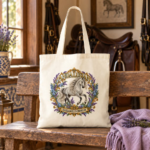 Elegant Silver Andalusian Horse Lavender Floral Tote Bag