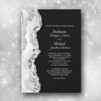 Elegant Silver Aqua Agate Border Wedding Invitation by AvenueCentral at Zazzle