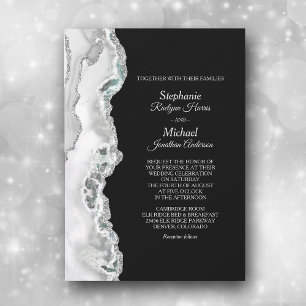 Elegant Silver Aqua Agate Border Wedding Invitation