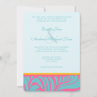 Elegant Silver Aqua Fuchsia Butterscotch Swirls Invitation