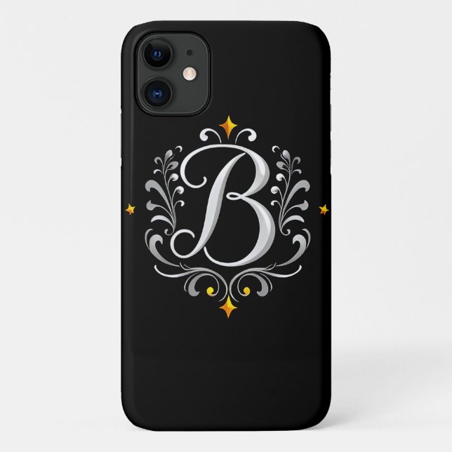 Elegant Silver B Letter Monogram Case-Mate iPhone Case (Back)