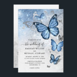 Elegant Silver Baby Blue Butterfly Wedding Invitation<br><div class="desc">Create your own silver and baby blue butterfly wedding invitations on an easy to use DIY card template. The beautiful ink and watercolor fairytale artwork illustrated by the artist Raphaela Wilson has a graceful flying arc of silver and light blue monarch butterflies with a vintage rustic stone texture illuminated by...</div>