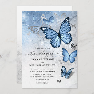 Elegant Silver Baby Blue Butterfly Wedding Invitation