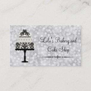 Elegant Silver Bakery Business Card with Cake