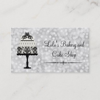 Elegant Silver Bakery Business Card With Cake by ProfessionalDevelopm at Zazzle