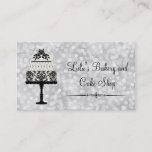 Elegant Silver Bakery Business Card With Cake at Zazzle