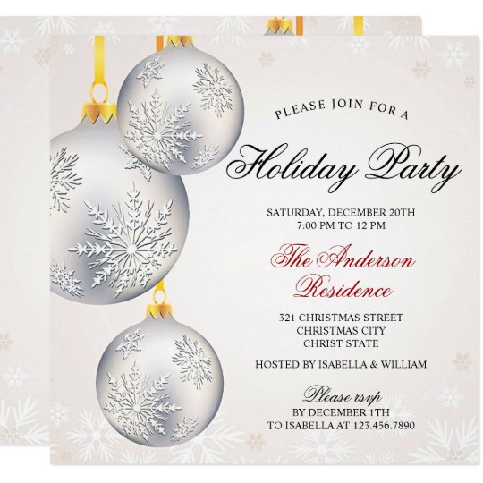 Elegant Silver Baubles Christmas Holiday Party Invitation | Zazzle.com