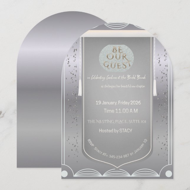 Elegant Silver Be Our Guest Invitation Card, Custo (Front/Back)