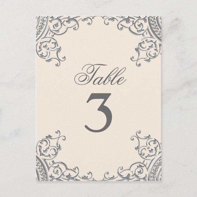 Elegant Silver Beige Wedding Table Cards (Front)