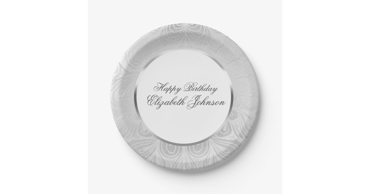 Elegant Silver Birthday Paper Plates Zazzle