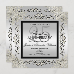 Elegant Silver & Black 25th Wedding Anniversary Invitation