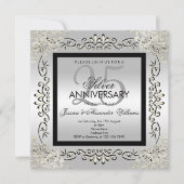 Elegant Silver & Black 25th Wedding Anniversary Invitation (Front)
