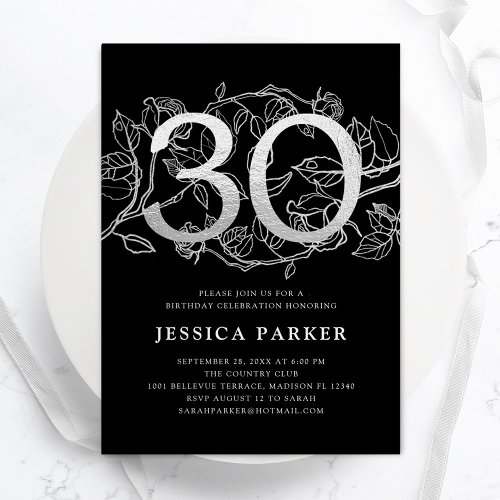 Elegant Silver Black 30th Birthday Invitation