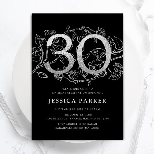 Elegant Silver Black 30th Birthday Invitation