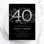 Elegant Silver Black 40th Birthday Invitation<br><div class="desc">Elegant silver black 40th birthday party invitation. Customizable modern feminine design featuring roses botanical accents and faux glitter silver. Simple floral invite card perfect for a stylish female bday celebration. Personalize with your own details. Printed Zazzle invitations or instant download digital printable template.</div>