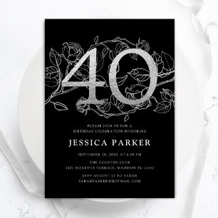 Elegant Silver Black 40th Birthday Invitation