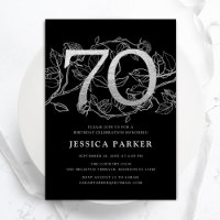 Elegant Silver Black 70th Birthday
