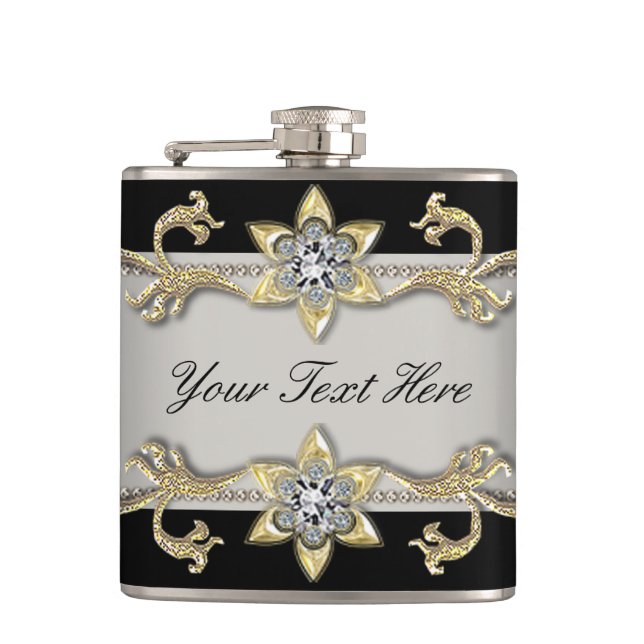 Elegant Silver Black and Gold Flask (Front)