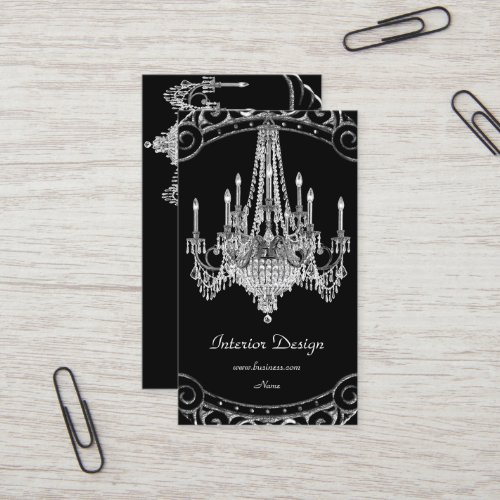 Elegant Silver Black Chandelier Interior Design Business Card Templates