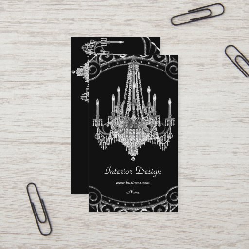 Customizable Elegant Silver Black Chandelier Interior Design Business Card Templates