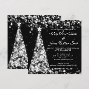 Elegant Silver Black Christmas Holiday Wedding Invitation