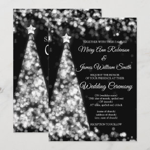 Elegant Silver Black Christmas Holiday Wedding Invitation